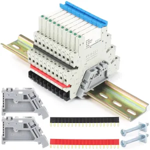 10 Pcs Miniature Electromagnetic Relay 24V Coil DC/AC, PLC Signal Relay, HF41F/24-ZS 5 Pin 1NO 1NC 6Amp SPDT with LED Indicator, Socket Base, Jumper, Splitter, Din Rail Mount, White
