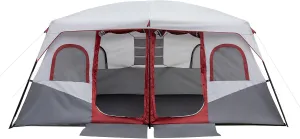 10-Person Camping Tent, 159.4"x120"x78.7", Spacious Design, Red and White, Includes Rainfly and Divider