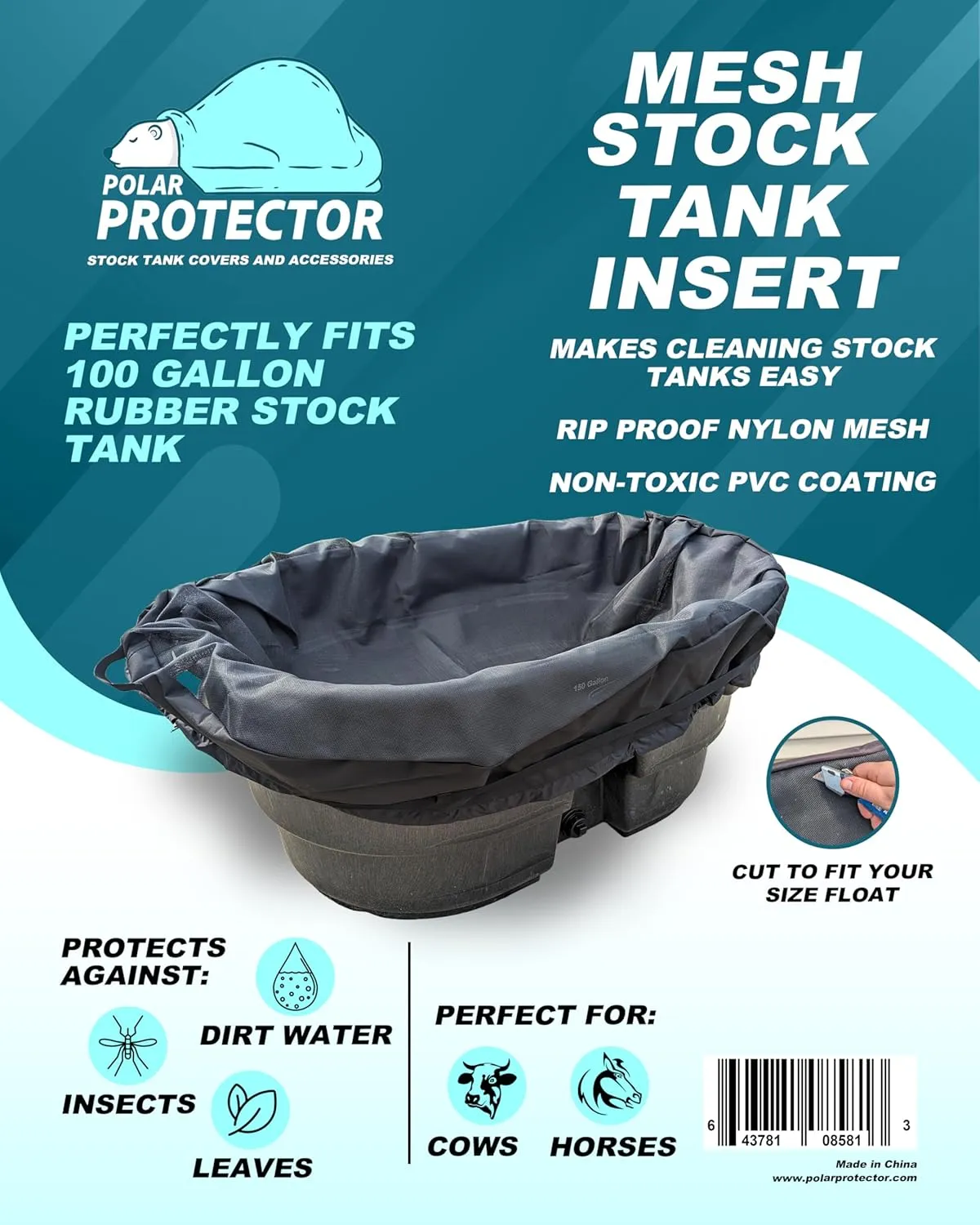 100 Gallon Mesh Insert Oval Stock Tank Cover Waterproof Rip Proof Tough Keeps Tanks Clean Keeps Leaves and Bugs Out Perfect Cleans Stock Tanks Quick Rubber Plastic Tanks