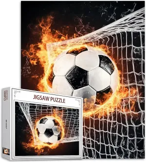 1000 Piece Jigsaw Puzzles for Adults Ball Sport Painting Jigsaw Puzzle Fire Soccer Ball 1000 Pieces Puzzles Playing Football DIY Craft Magic Puzzle Art Bedroom Decor (Colorful)