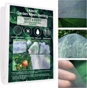 10x53FT Garden Insect Mesh Netting Trellis Netting for Greenhouse Plant Cover, Breathable, Light and Water Permeable, Plant Row Cover Raised Bed Barrier Screen Protection Net Cover (10ft x 53ft)