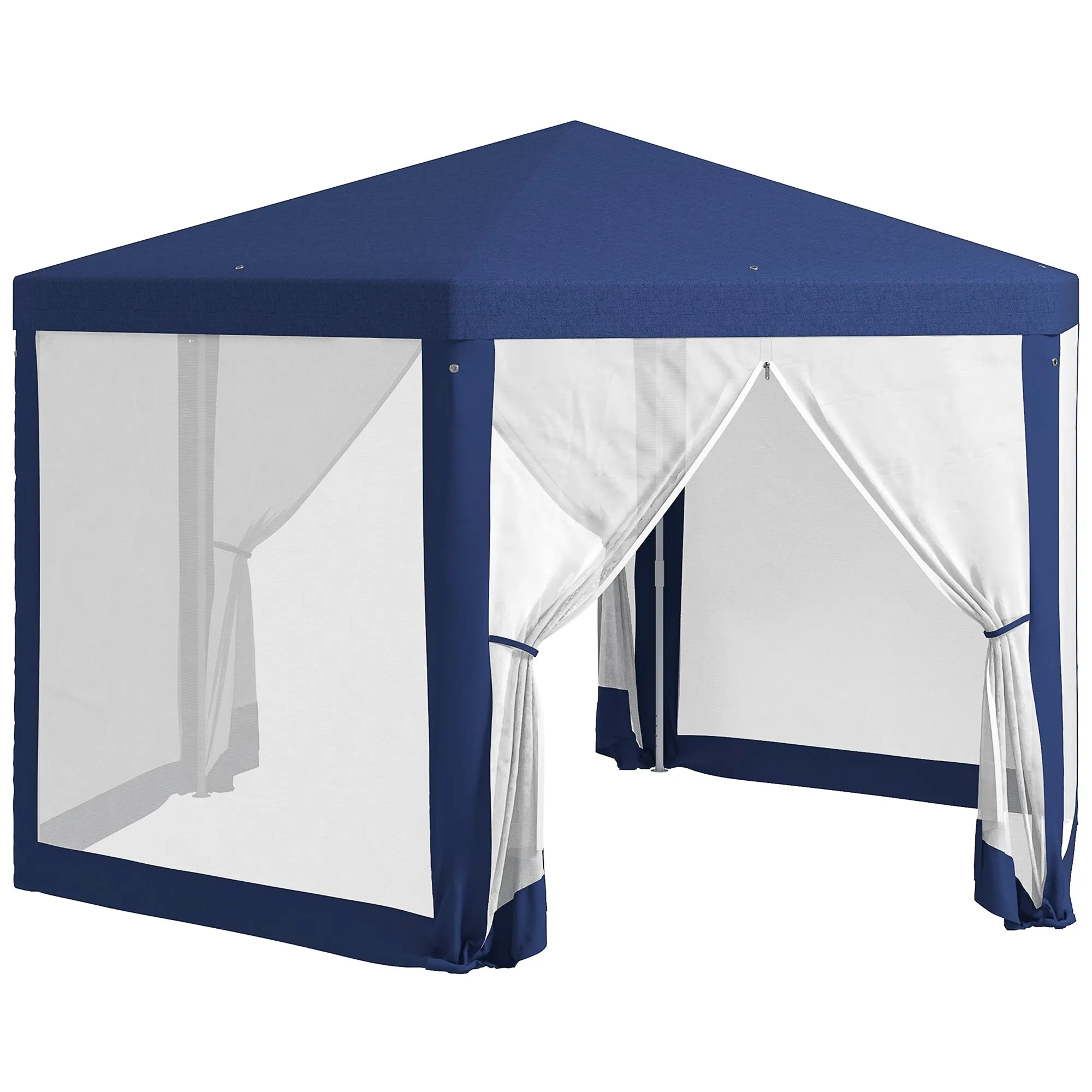 Φ13' Hexagon Party Tent Patio Gazebo Outdoor Activity Event Canopy Quick Sun Shelter Pavilion with Netting Mesh Sidewall Blue