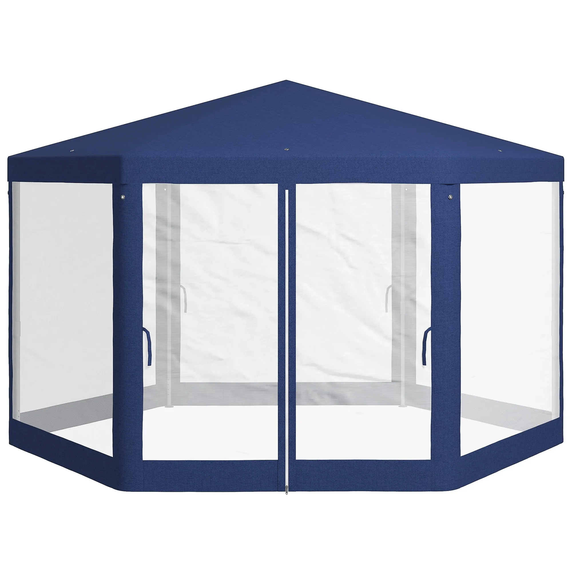 Φ13' Hexagon Party Tent Patio Gazebo Outdoor Activity Event Canopy Quick Sun Shelter Pavilion with Netting Mesh Sidewall Blue