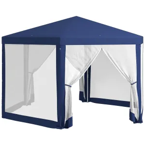 Φ13' Hexagon Party Tent Patio Gazebo Outdoor Activity Event Canopy Quick Sun Shelter Pavilion with Netting Mesh Sidewall Blue
