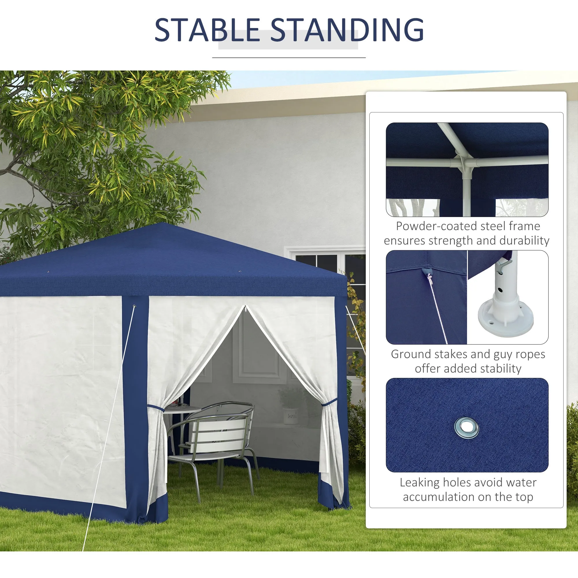 Φ13' Hexagon Party Tent Patio Gazebo Outdoor Activity Event Canopy Quick Sun Shelter Pavilion with Netting Mesh Sidewall Blue