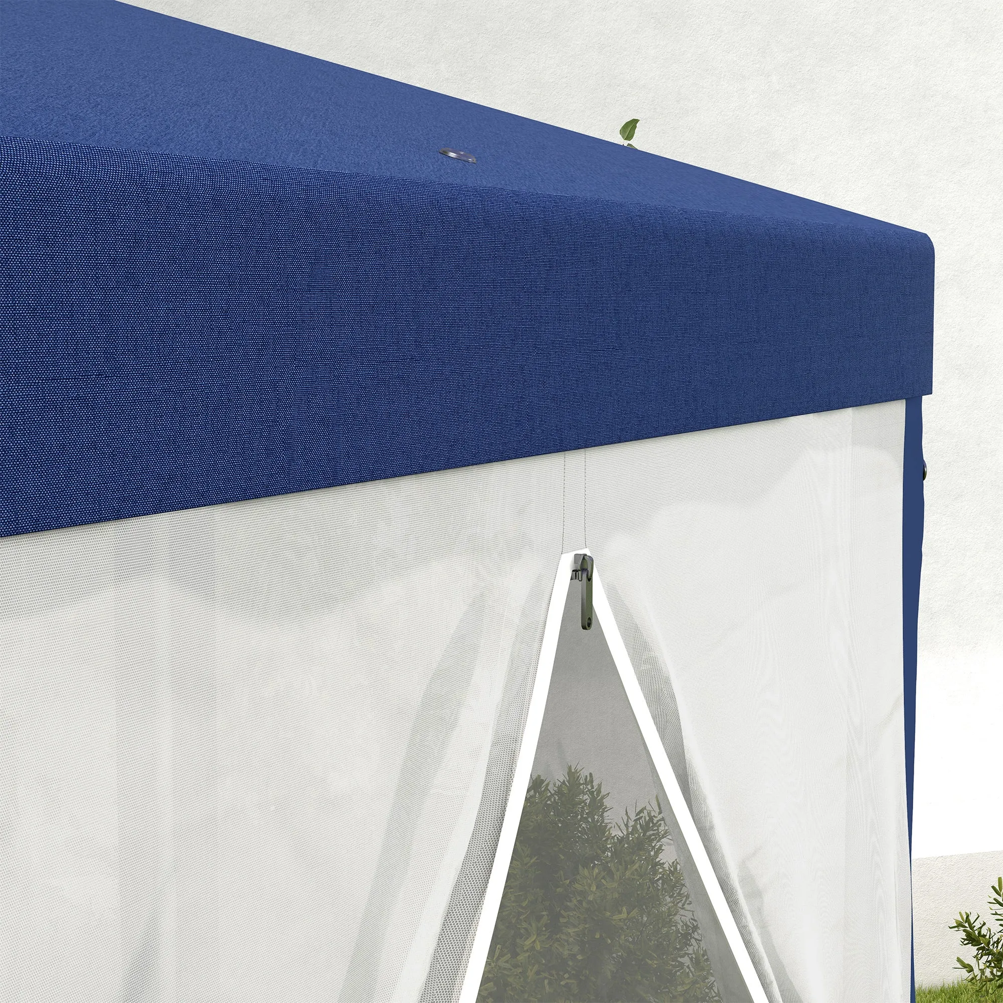 Φ13' Hexagon Party Tent Patio Gazebo Outdoor Activity Event Canopy Quick Sun Shelter Pavilion with Netting Mesh Sidewall Blue