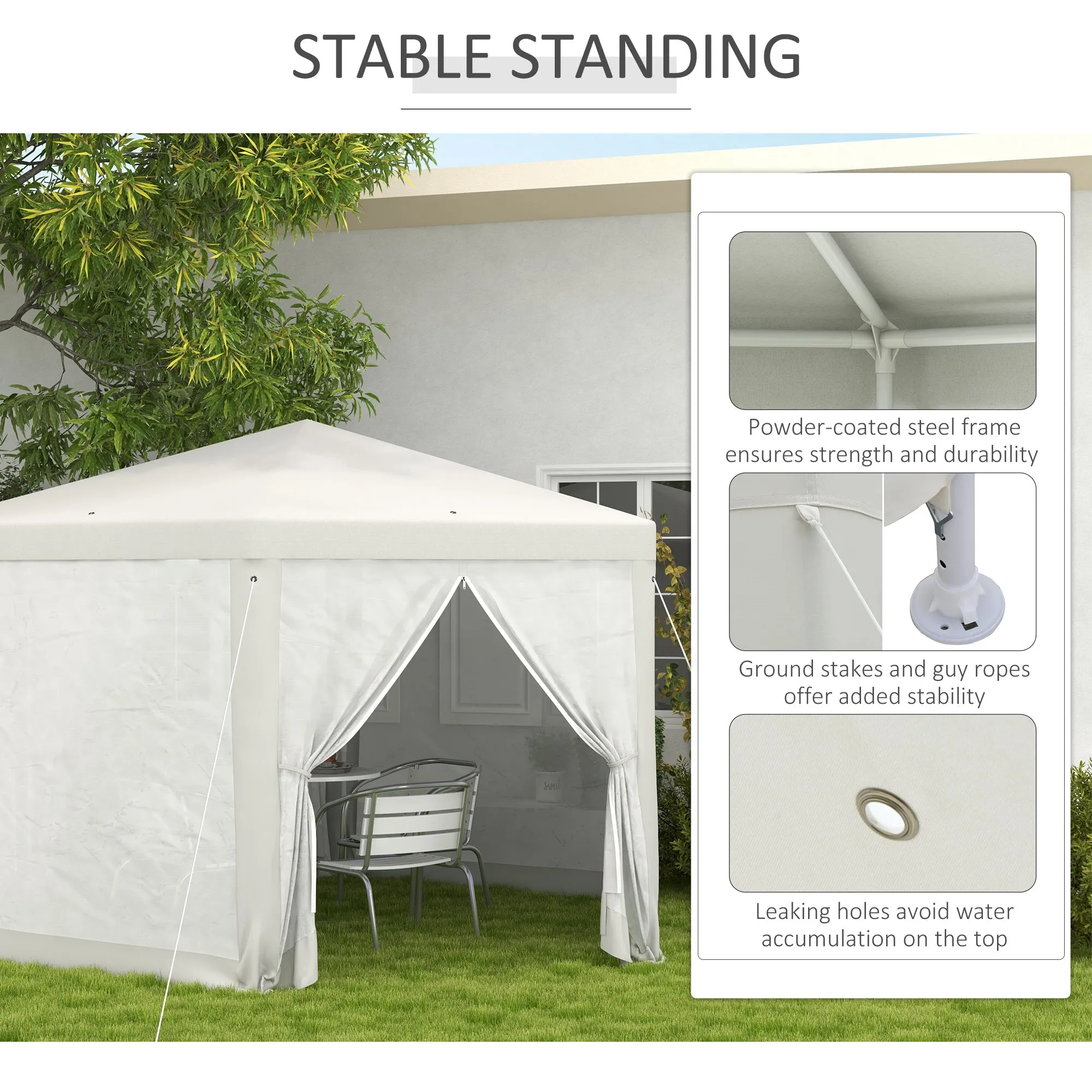Φ13' Hexagon Party Tent Patio Gazebo Outdoor Activity Event Canopy Quick Sun Shelter Pavilion with Netting Mesh Sidewall Cream White