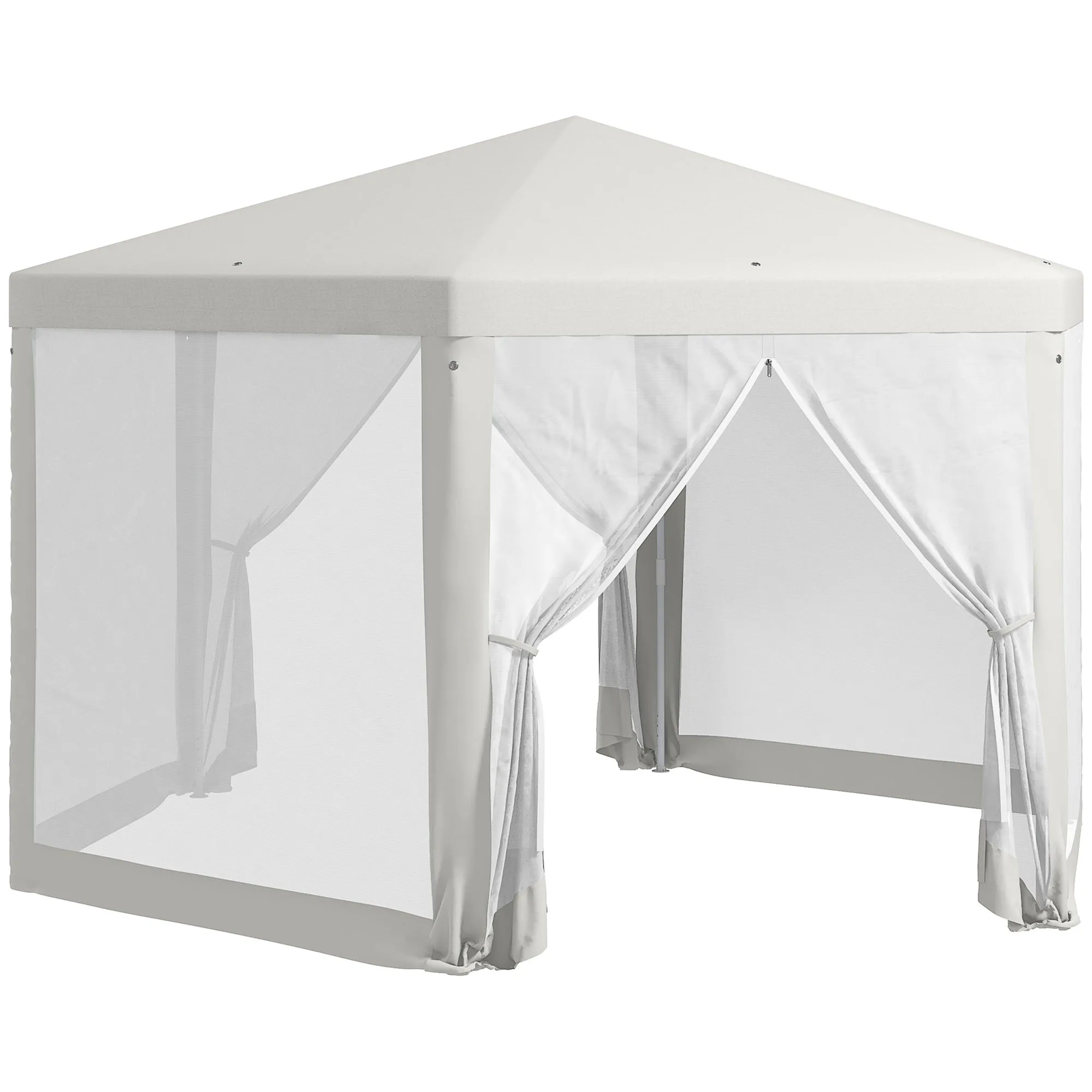 Φ13' Hexagon Party Tent Patio Gazebo Outdoor Activity Event Canopy Quick Sun Shelter Pavilion with Netting Mesh Sidewall Cream White