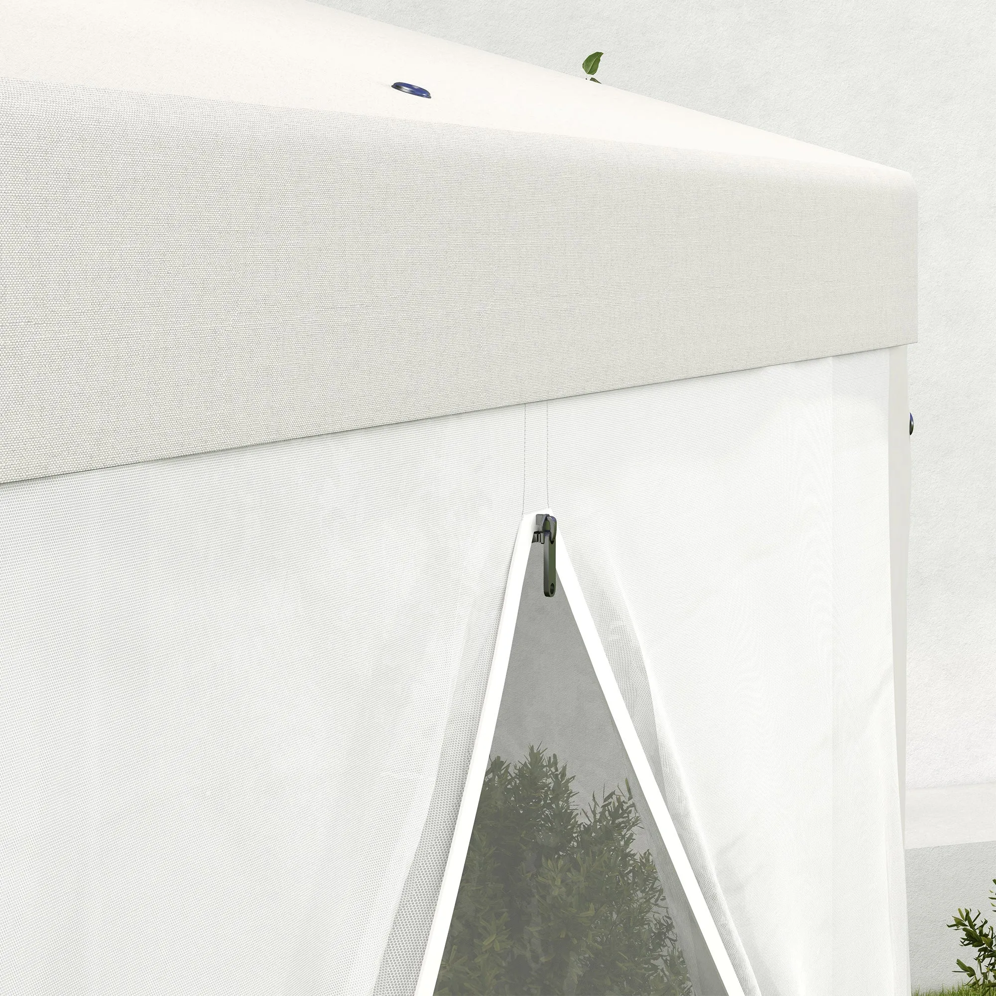 Φ13' Hexagon Party Tent Patio Gazebo Outdoor Activity Event Canopy Quick Sun Shelter Pavilion with Netting Mesh Sidewall Cream White