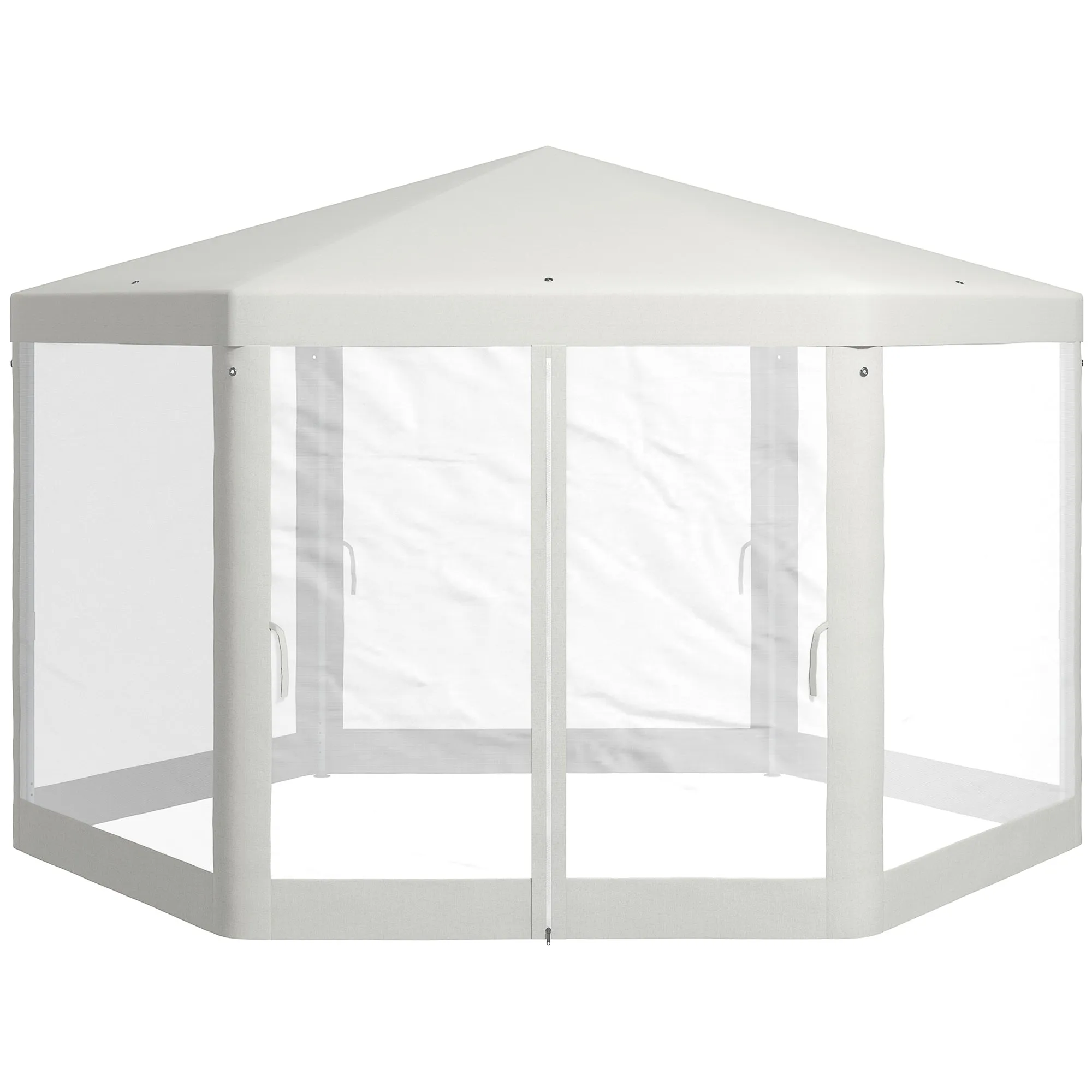 Φ13' Hexagon Party Tent Patio Gazebo Outdoor Activity Event Canopy Quick Sun Shelter Pavilion with Netting Mesh Sidewall Cream White