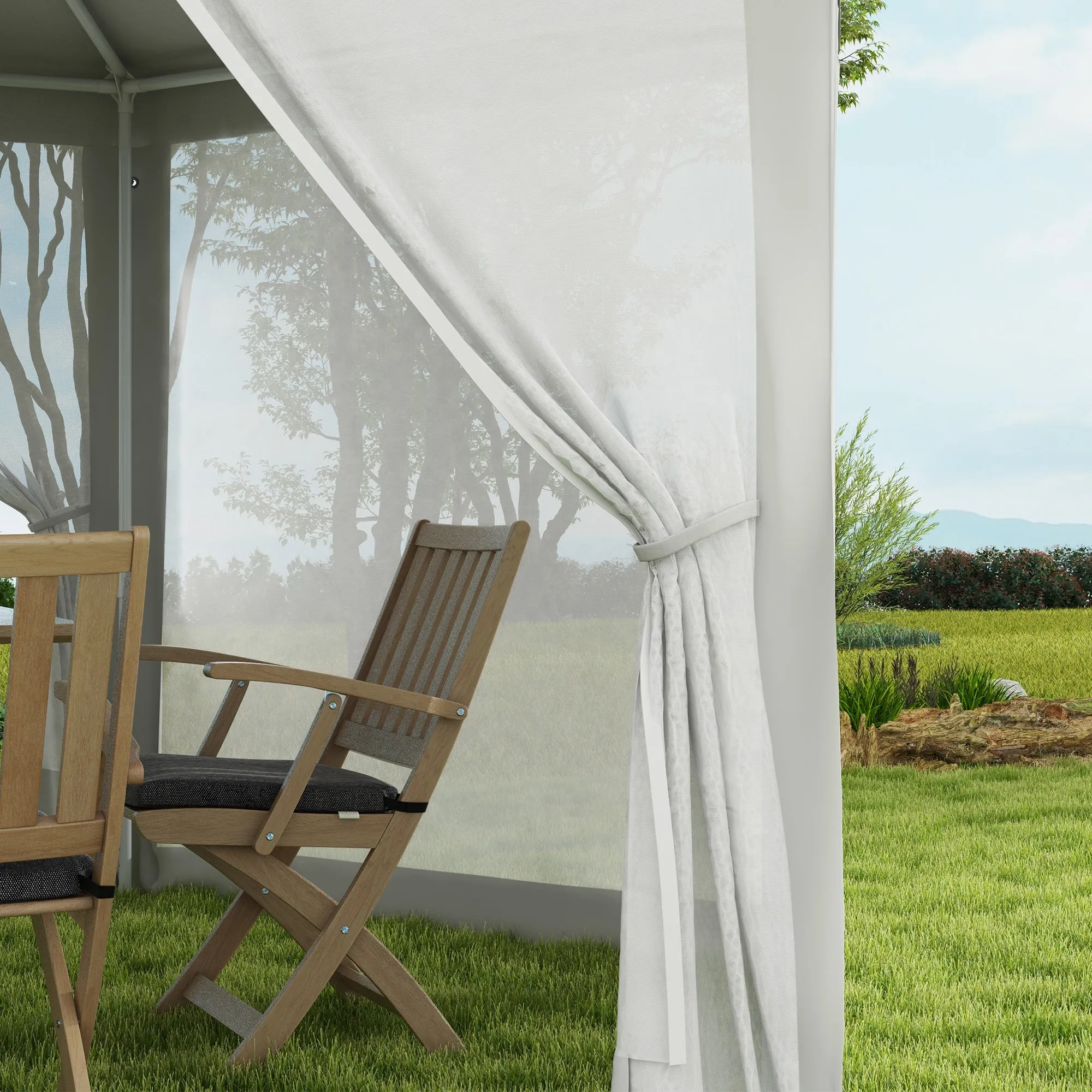 Φ13' Hexagon Party Tent Patio Gazebo Outdoor Activity Event Canopy Quick Sun Shelter Pavilion with Netting Mesh Sidewall Cream White