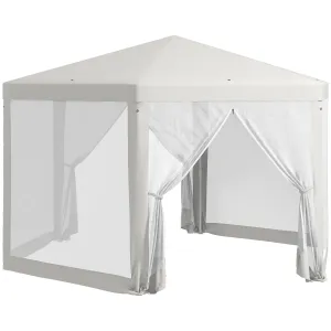 Φ13' Hexagon Party Tent Patio Gazebo Outdoor Activity Event Canopy Quick Sun Shelter Pavilion with Netting Mesh Sidewall Cream White