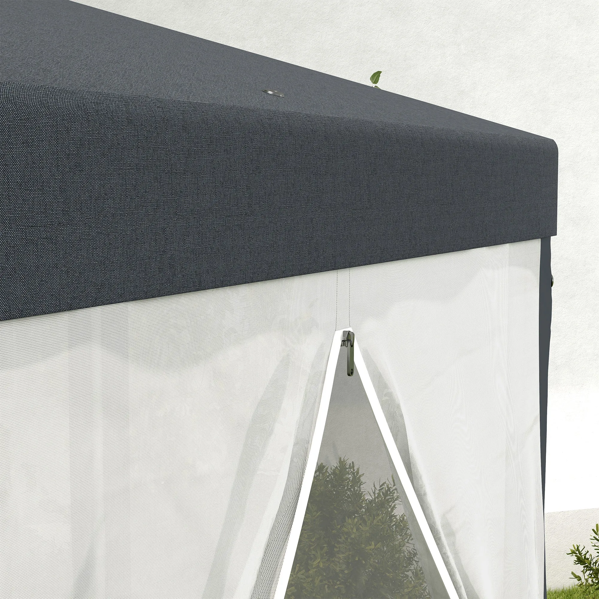 Φ13' Hexagon Party Tent Patio Gazebo Outdoor Activity Event Canopy Quick Sun Shelter Pavilion with Netting Mesh Sidewall Dark Grey
