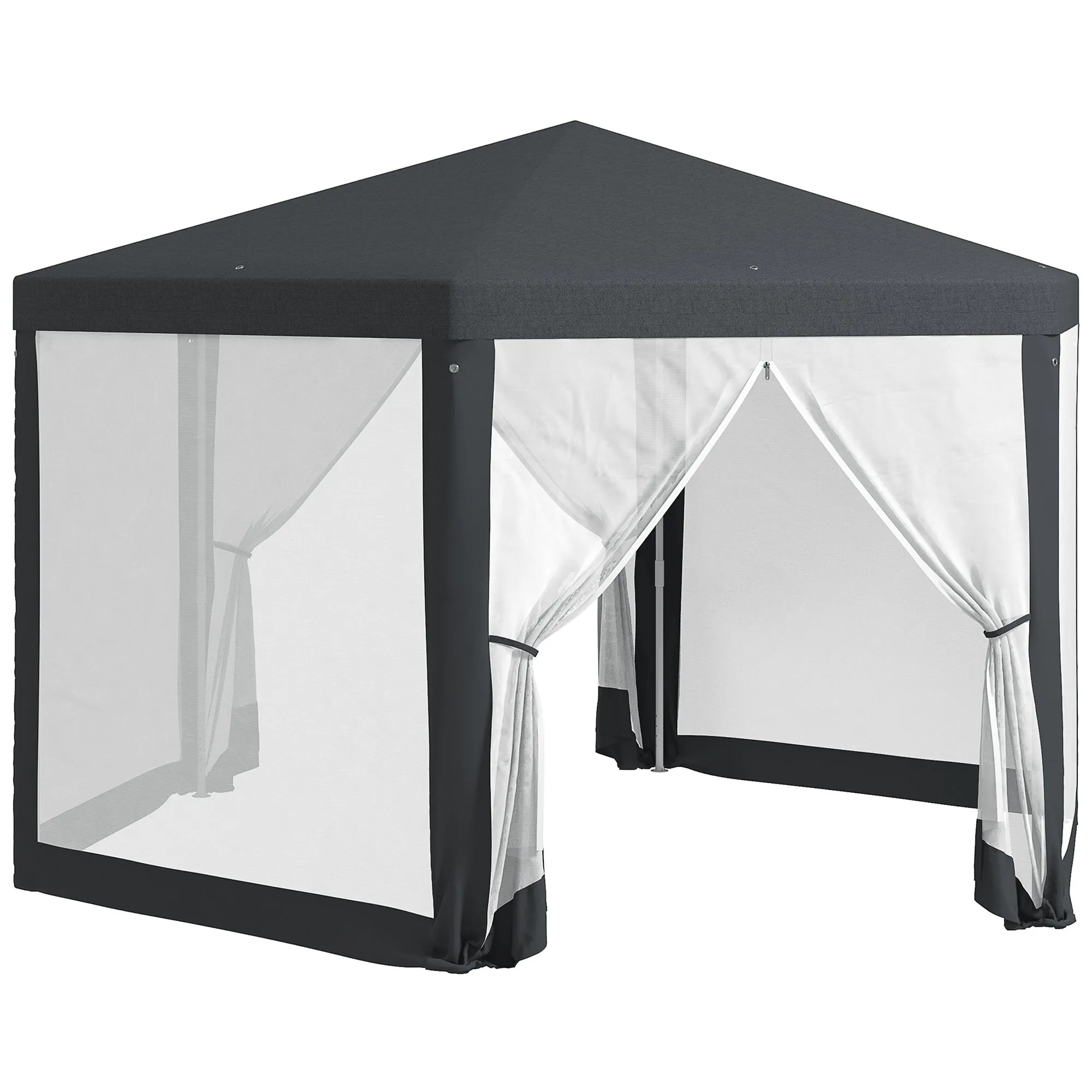 Φ13' Hexagon Party Tent Patio Gazebo Outdoor Activity Event Canopy Quick Sun Shelter Pavilion with Netting Mesh Sidewall Dark Grey