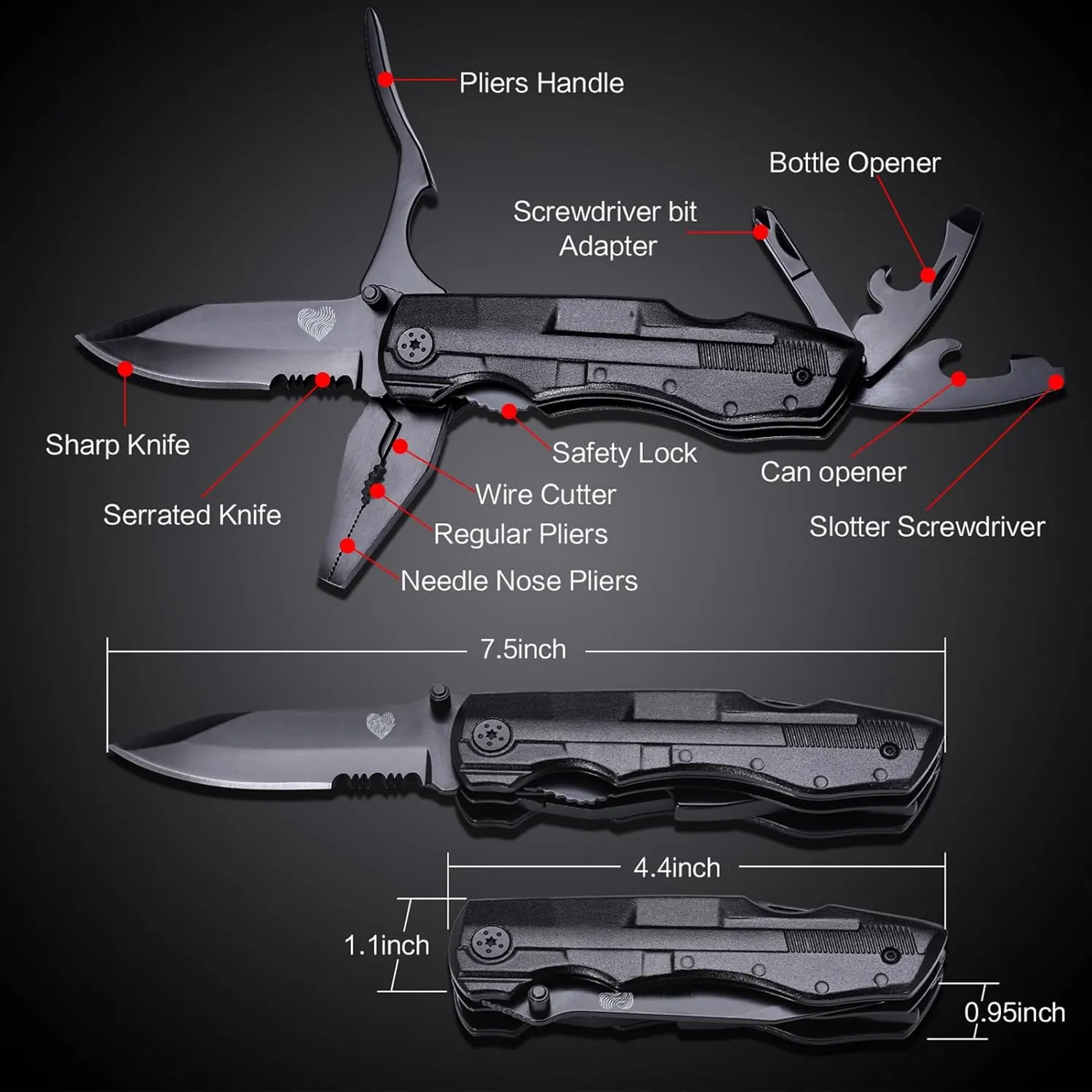 14 in 1 Multitool Pocket Knife for Men, Fathers Day Dad Gifts from Daughter, Wife, Son, Tactical Multi-Tool Plier 9-in-1 screwdriver set