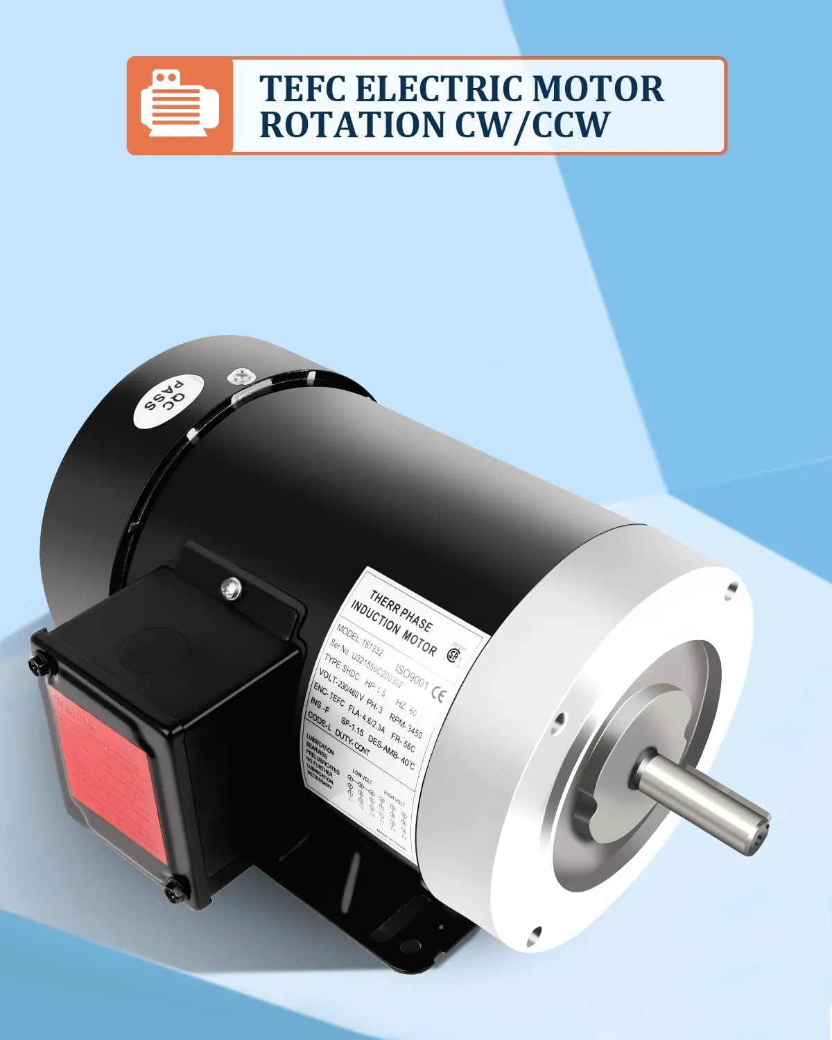 1.5HP General Electric Motor, Three Phase General Motor, 5/8"Shaft Diameter 2 Pole, 60HZ, 3450RPM, 230/460V
