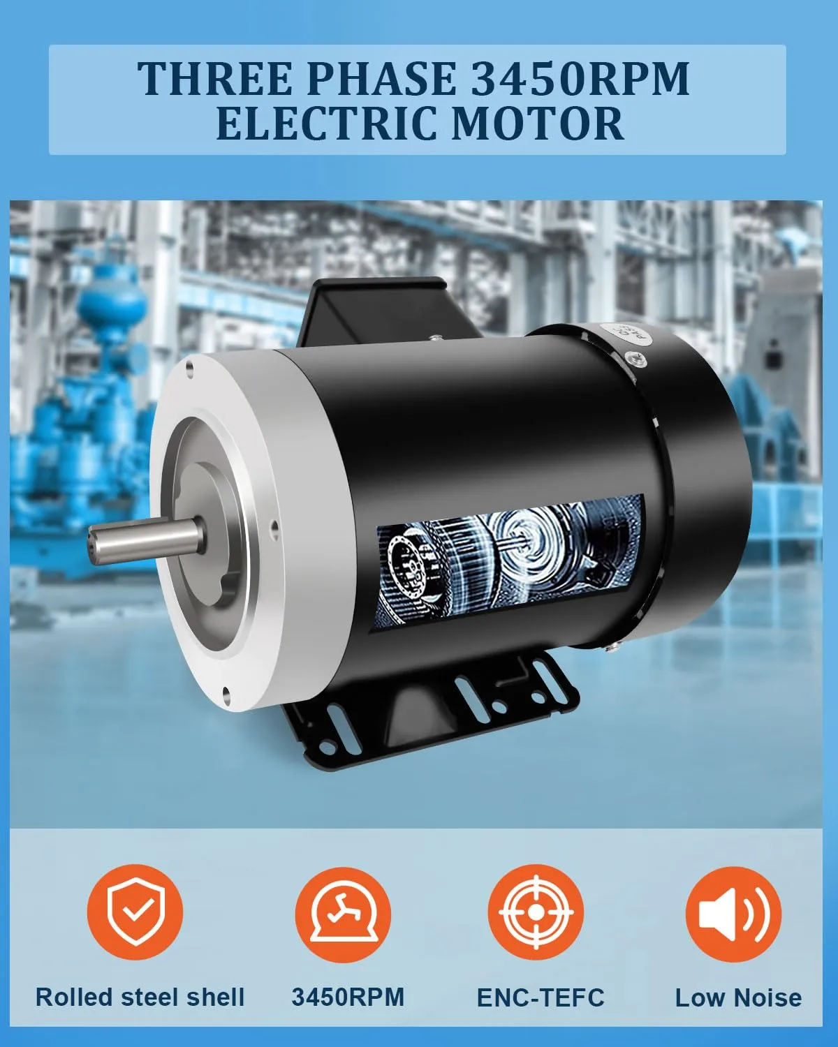 1.5HP General Electric Motor, Three Phase General Motor, 5/8"Shaft Diameter 2 Pole, 60HZ, 3450RPM, 230/460V
