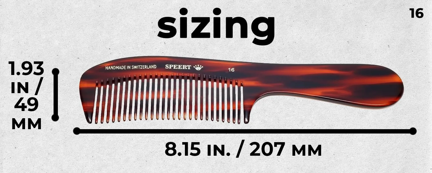 #16 Handmade Wide Tooth Rake Comb Tortoise Havana Acetate Large Handle Thick Coarse Curly Hair Detangling Parting Grooming Teasing Hair Styling Hairdresser Barber Hairdressing Wet Dry Pocket