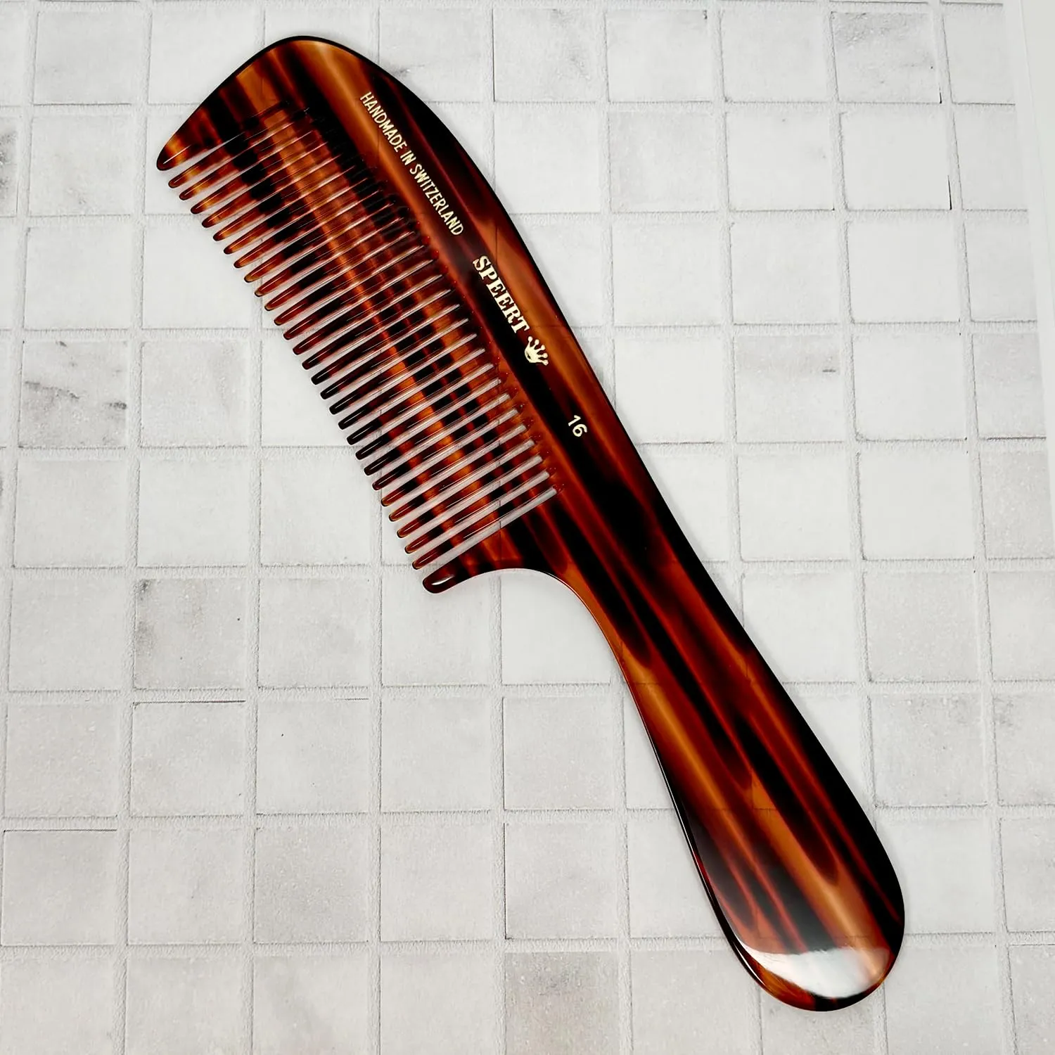 #16 Handmade Wide Tooth Rake Comb Tortoise Havana Acetate Large Handle Thick Coarse Curly Hair Detangling Parting Grooming Teasing Hair Styling Hairdresser Barber Hairdressing Wet Dry Pocket