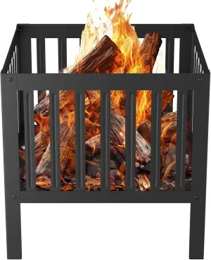 16 x 16 Inches Square Fire Pit/Bonfire Pit - Perfect for Garden Family Parties & Camping - Durable and Portable Design for Outdoor Enjoyment,Four-Sided Hollow and Breathable,Black