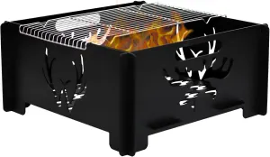 16.5 inch Portable Fire Pit with BBQ Grill for Collapsible Plug Fire Pit Suitable for Camping, Picnics, Courtyards, Garden Bonfires and Outdoor Firewood with Storage Bag (Square S-16.5in)