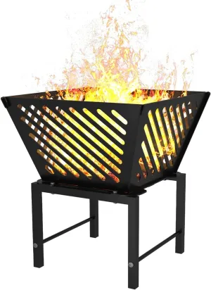 17 Inch Outdoor Fire Pit for Camping, Heavy Duty Portable Wood Burning Firepits Stove with Storage Bag for Outside Patio, Heating, Picnic, Campfire and BBQ, Trapezoid Diagonal Hollow, Black