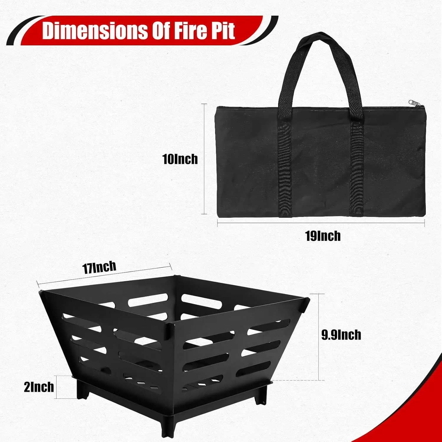 17" Protable Fire Pit,Outdoor Wood Burning Fire Pit with Carrying Bag for Camping, Bonfire, Backyard, Garden and Picnic Patio