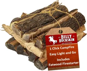 19 LB. Campfire Wood Bundle, Juniper, Pinion, Mesquite & Fatwood Firestarter Sticks, 1 Click Fire to Light, Split Seasoned Firewood Logs for Bonfire, Campfire, Fire Pit, Grilling by Billy Buckskin Co.