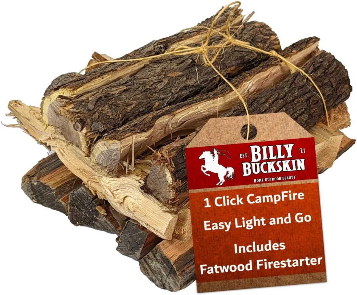19 LB. Campfire Wood Bundle, Juniper, Pinion, Mesquite & Fatwood Firestarter Sticks, 1 Click Fire to Light, Split Seasoned Firewood Logs for Bonfire, Campfire, Fire Pit, Grilling by Billy Buckskin Co.