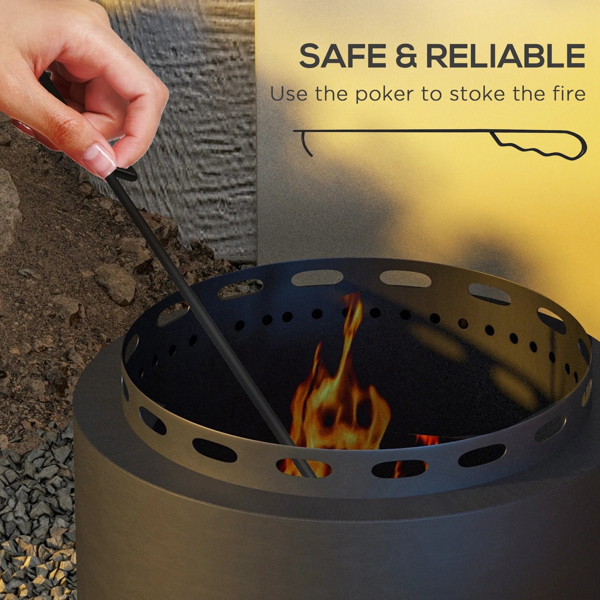 19" Portable Metal Smokeless Fire Pit with Poker for Garden Camping Bonfire Party, Black