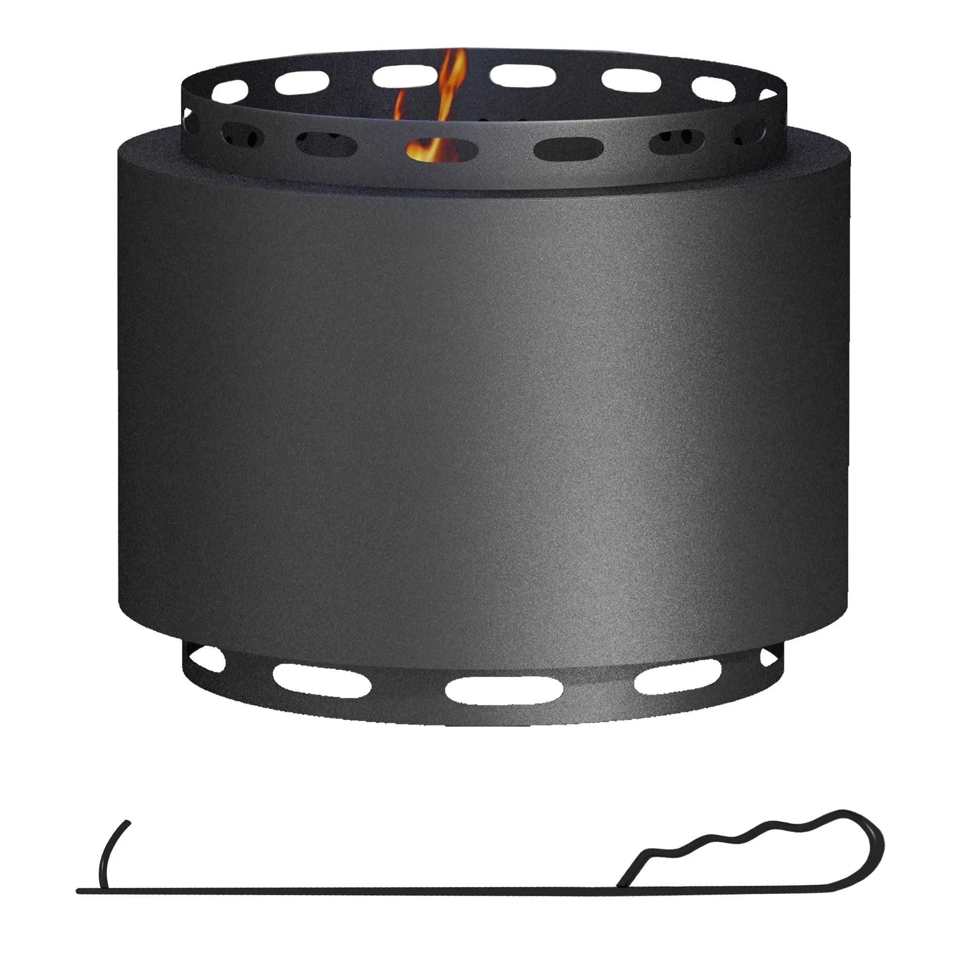 19" Portable Metal Smokeless Fire Pit with Poker for Garden Camping Bonfire Party, Black