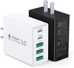 [2-Pack] USB C Wall Charger, 50W USB C Charger Block 5-Port PD Fast Charging Blocks   QC Power Adapter Brick Cube Multiport USB A Plug,Type C Cube for iPhone 16/15/14/13/12/Pro,Samsung,for Switch