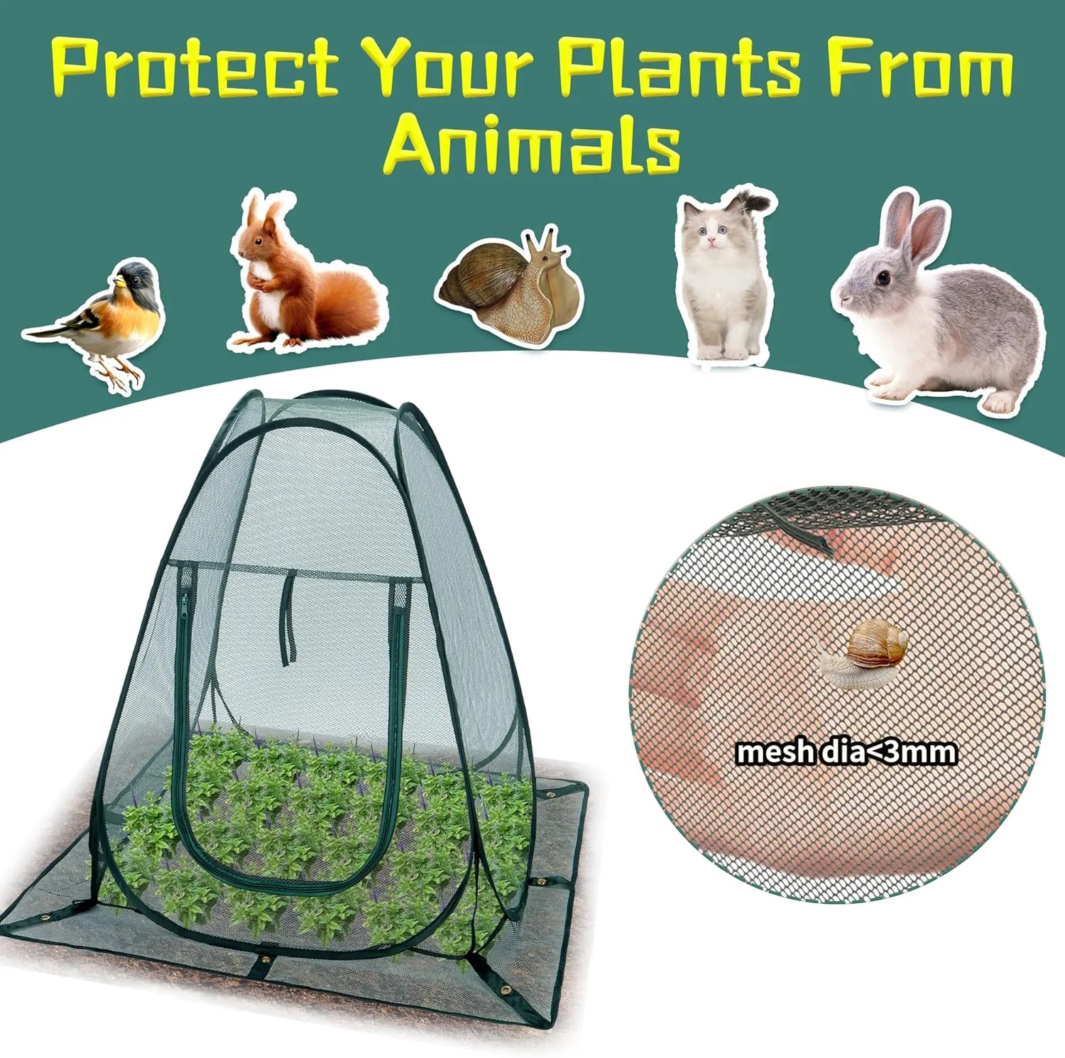 2 Packs Pop up Garden Netting Cover Plant Guard Cover with 16 Stakes Bird Plant Tent Protector for Vegetables Fruits Flowers (2, 36 * 36 * 39 inch)