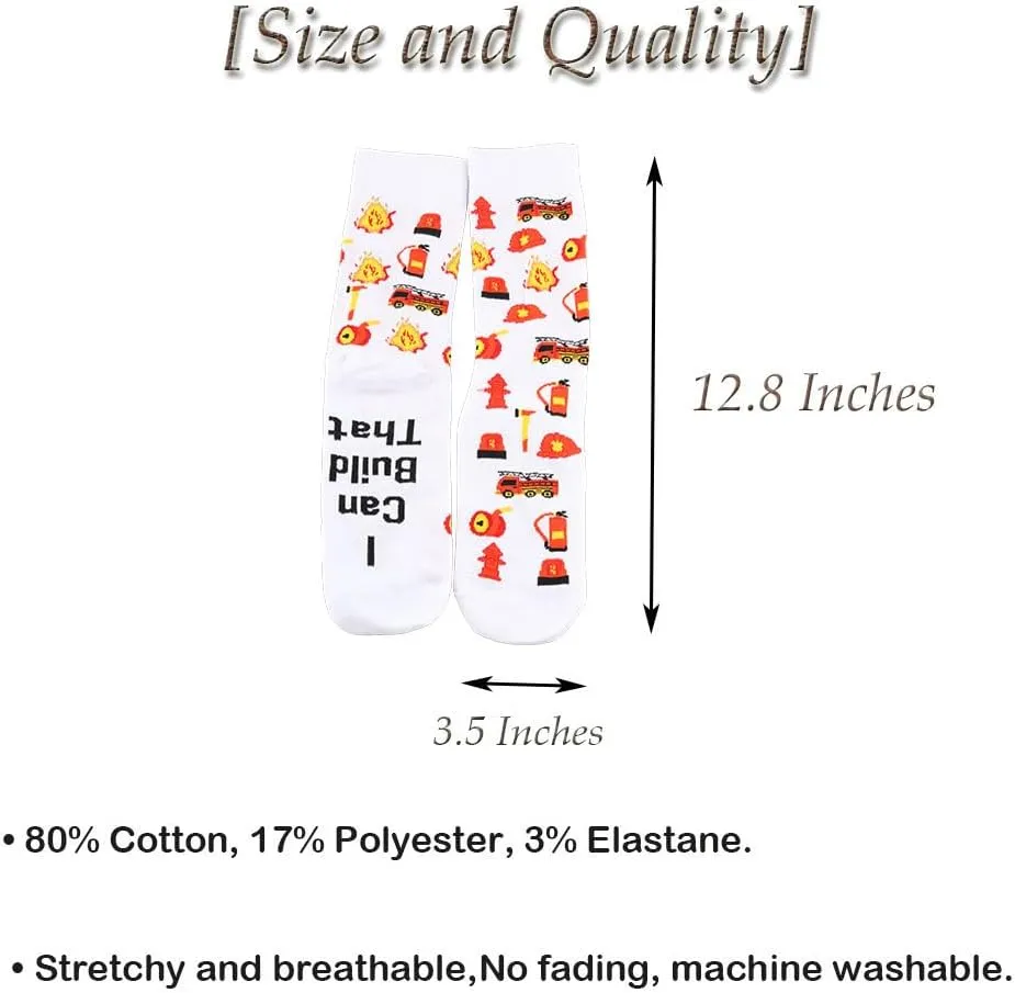 2 Pairs Funny Fireman Socks Firefighter Gift Fire Department Gift Fireman Grad Gift I Can Build That Gift