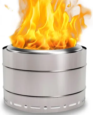 22 inch Smokeless Fire Pit with Carry Bag, Stainless Steel Outdoor Smokeless Firepit, Wood Burning Fire Pits for Camping, Bonfire,Low Smoke Firepit for Outside(Silver)