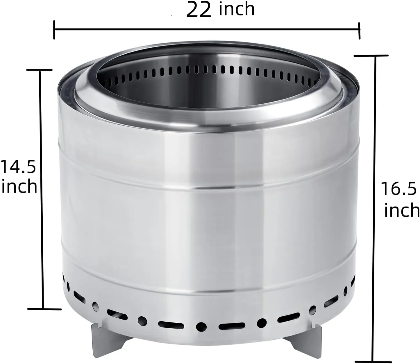 22 inch Smokeless Fire Pit with Carry Bag, Stainless Steel Outdoor Smokeless Firepit, Wood Burning Fire Pits for Camping, Bonfire,Low Smoke Firepit for Outside(Silver)