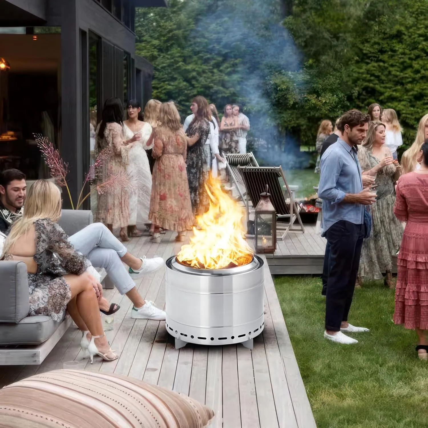 22 inch Smokeless Fire Pit with Carry Bag, Stainless Steel Outdoor Smokeless Firepit, Wood Burning Fire Pits for Camping, Bonfire,Low Smoke Firepit for Outside(Silver)