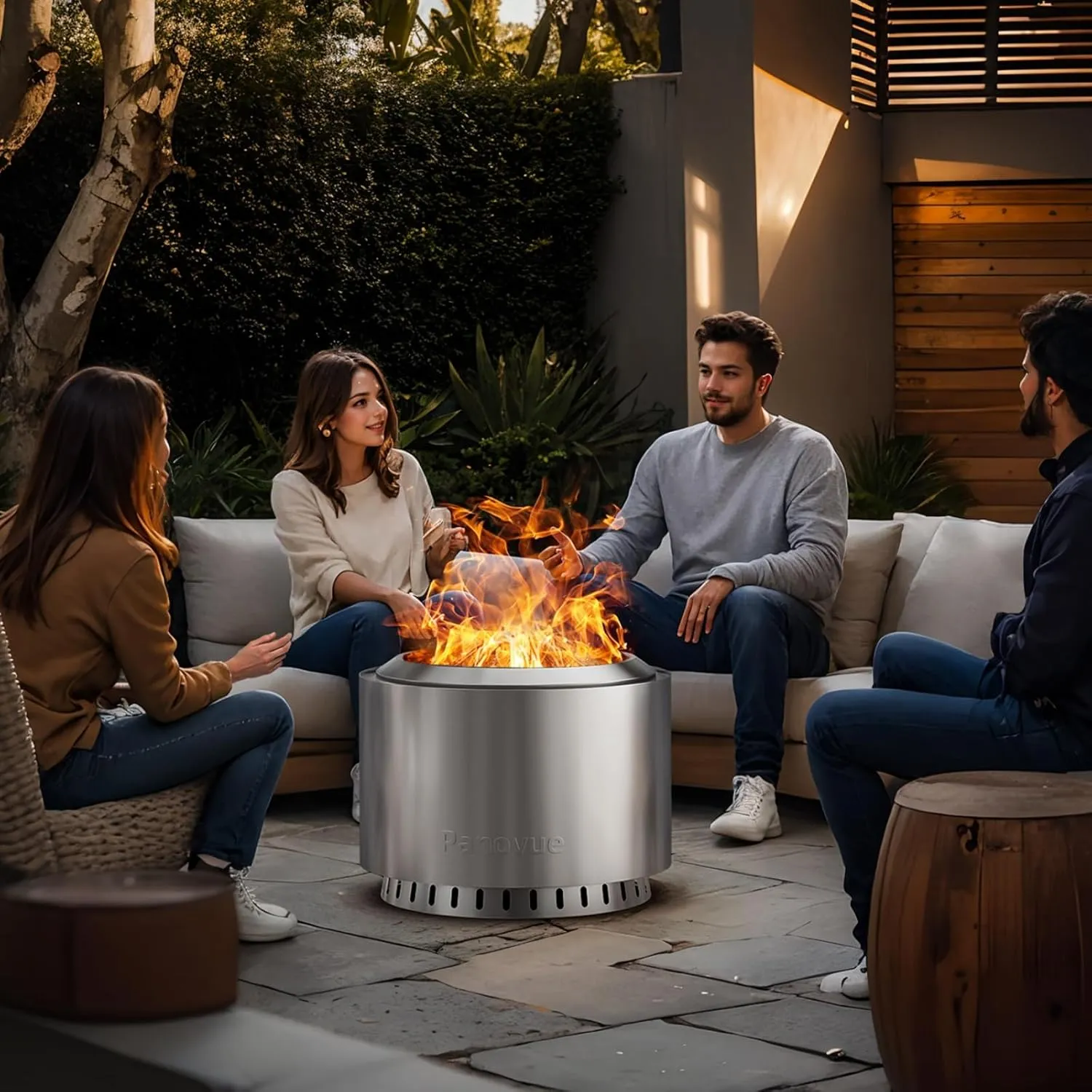 22 inch Smokeless Fire Pit with Waterproof Cover, Stainless Steel Outdoor Smokeless Firepit, Wood Burning Fire Pits for Camping, Bonfire,Low Smoke Firepit for Outside