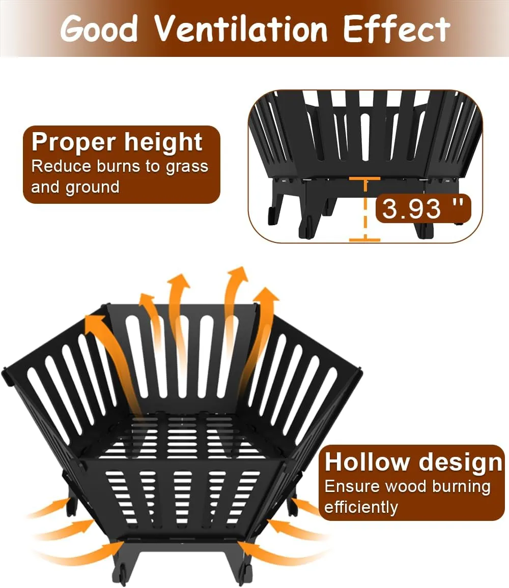 22.5 Inch Portable Plug Fire Pit for Camping, Detachable Outdoor Wood Burning Firepit with Carrying Bag for Outside Patio Heating, Picnic, Bonfire and BBQ, Vertical Hollow Style