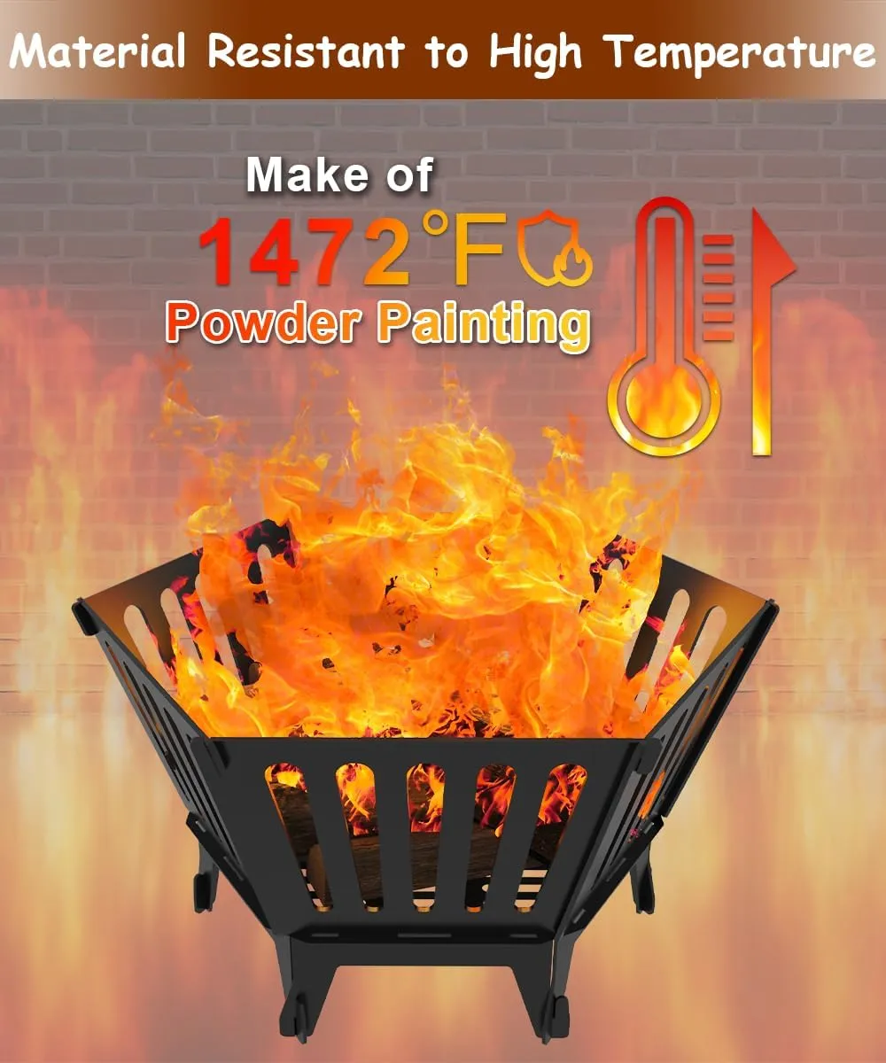 22.5 Inch Portable Plug Fire Pit for Camping, Detachable Outdoor Wood Burning Firepit with Carrying Bag for Outside Patio Heating, Picnic, Bonfire and BBQ, Vertical Hollow Style
