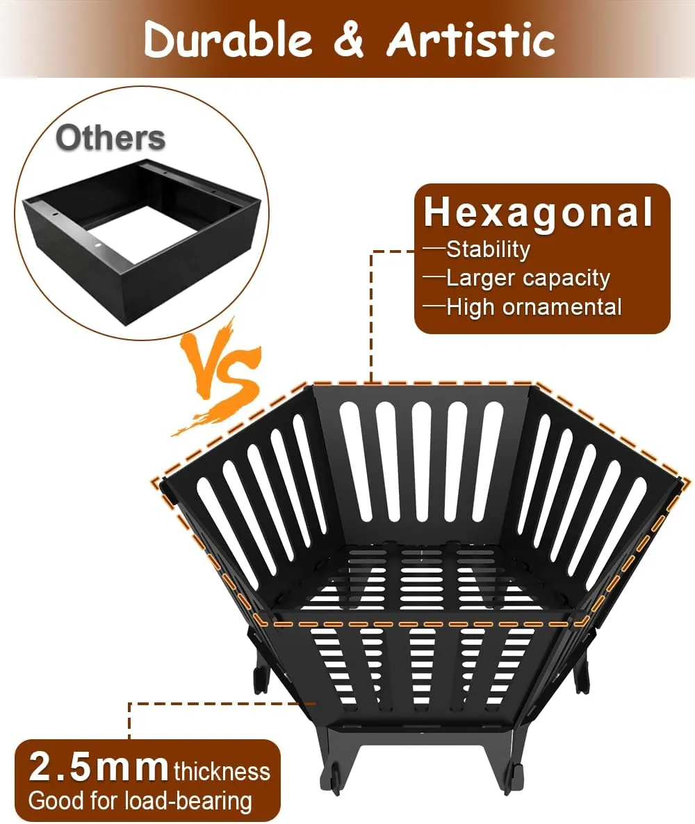 22.5 Inch Portable Plug Fire Pit for Camping, Detachable Outdoor Wood Burning Firepit with Carrying Bag for Outside Patio Heating, Picnic, Bonfire and BBQ, Vertical Hollow Style