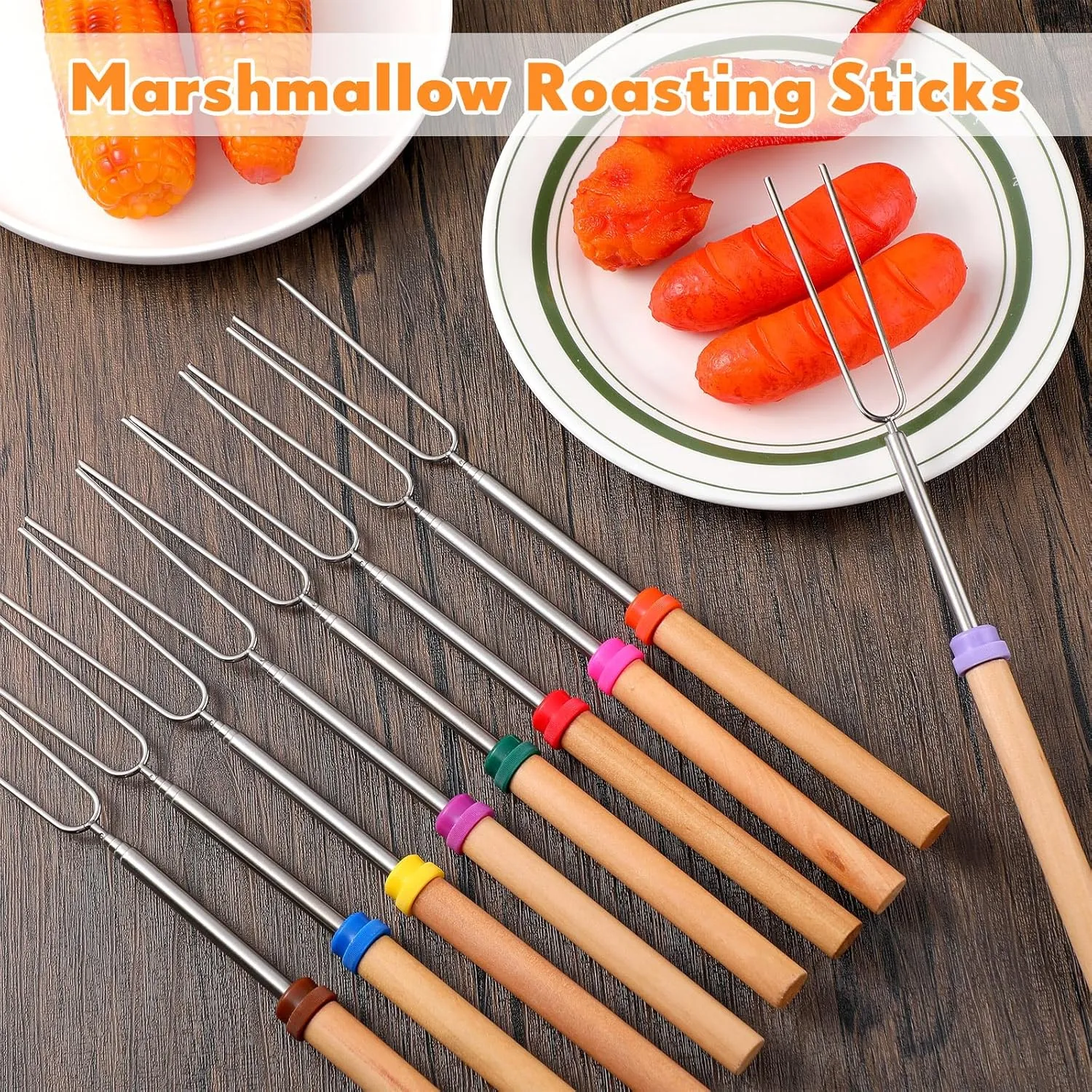 24 Pcs 28 Inch Marshmallow Roasting Sticks Bulk, Smores Skewers for Fire Pit, Hot Dog Camping Skewers Accessories Campfire Marshmellow Extendable Forks BBQ Tools Smores Sticks