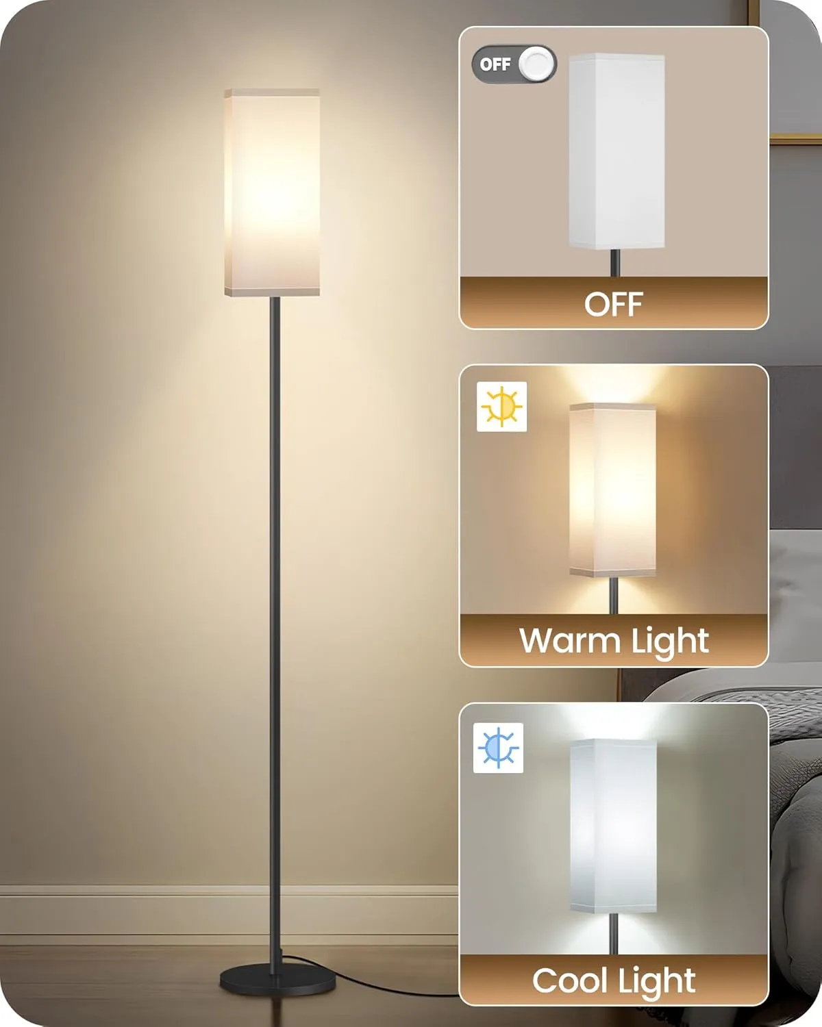 2Pack Floor Lamp, Pole Lamp with Foot Switch, Modern Standing Lampshade, Minimalist Freestanding Lamp (Bulb Not Included), for Living Room, Bedroom, Office, Black and White CW07LDP205