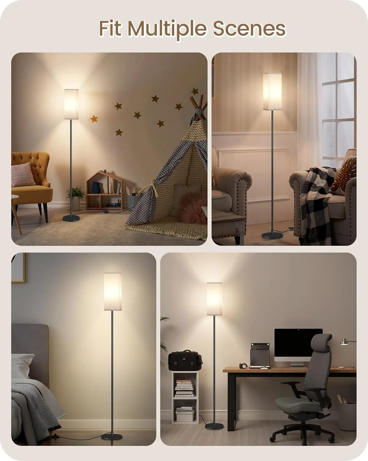 2Pack Floor Lamp, Pole Lamp with Foot Switch, Modern Standing Lampshade, Minimalist Freestanding Lamp (Bulb Not Included), for Living Room, Bedroom, Office, Black and White CW07LDP205