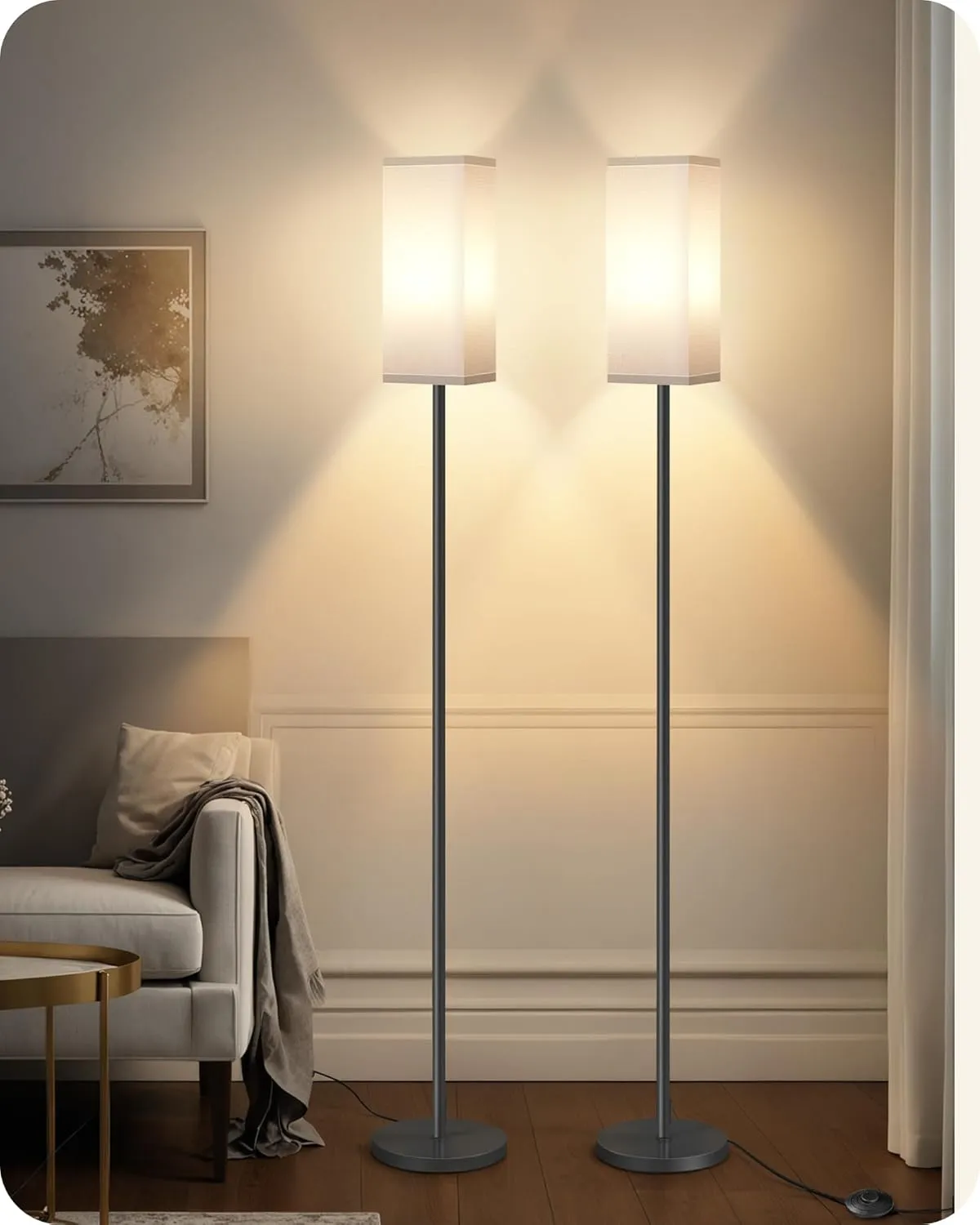 2Pack Floor Lamp, Pole Lamp with Foot Switch, Modern Standing Lampshade, Minimalist Freestanding Lamp (Bulb Not Included), for Living Room, Bedroom, Office, Black and White CW07LDP205