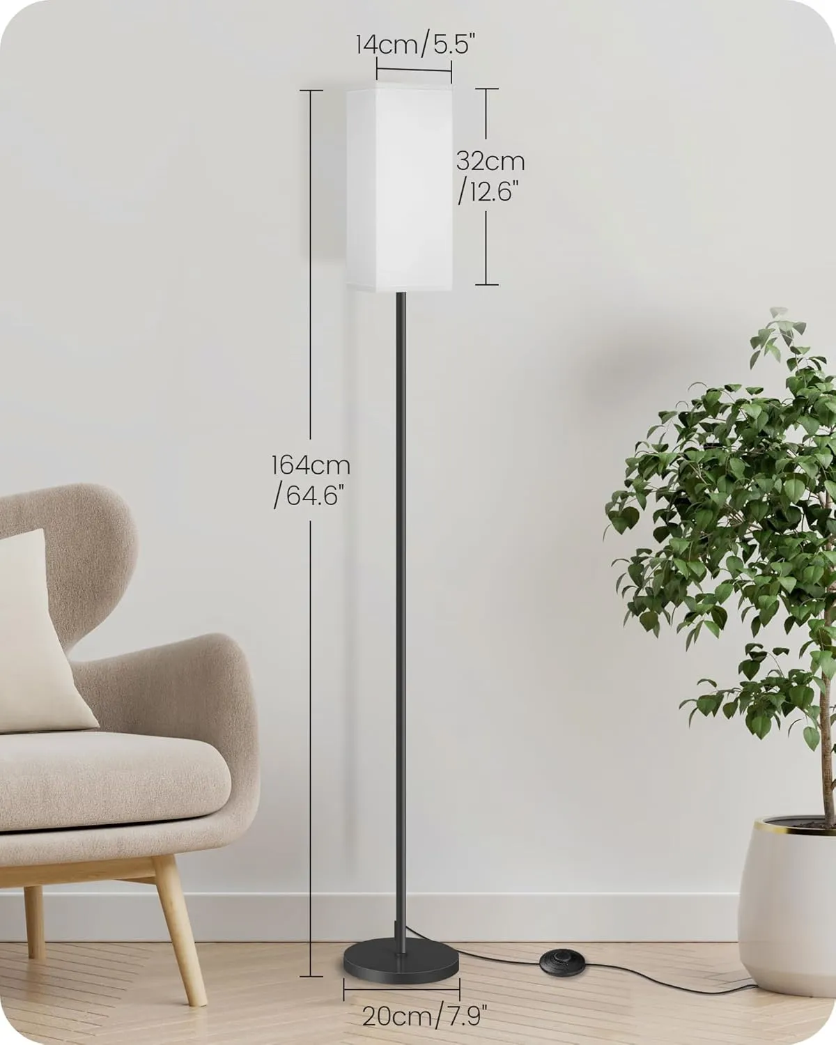2Pack Floor Lamp, Pole Lamp with Foot Switch, Modern Standing Lampshade, Minimalist Freestanding Lamp (Bulb Not Included), for Living Room, Bedroom, Office, Black and White CW07LDP205