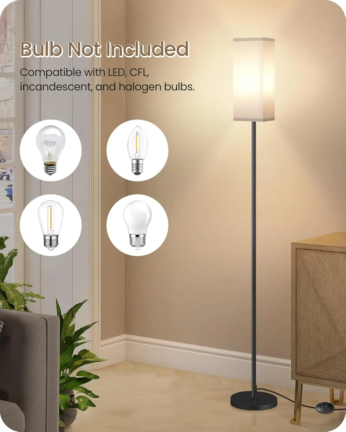 2Pack Floor Lamp, Pole Lamp with Foot Switch, Modern Standing Lampshade, Minimalist Freestanding Lamp (Bulb Not Included), for Living Room, Bedroom, Office, Black and White CW07LDP205