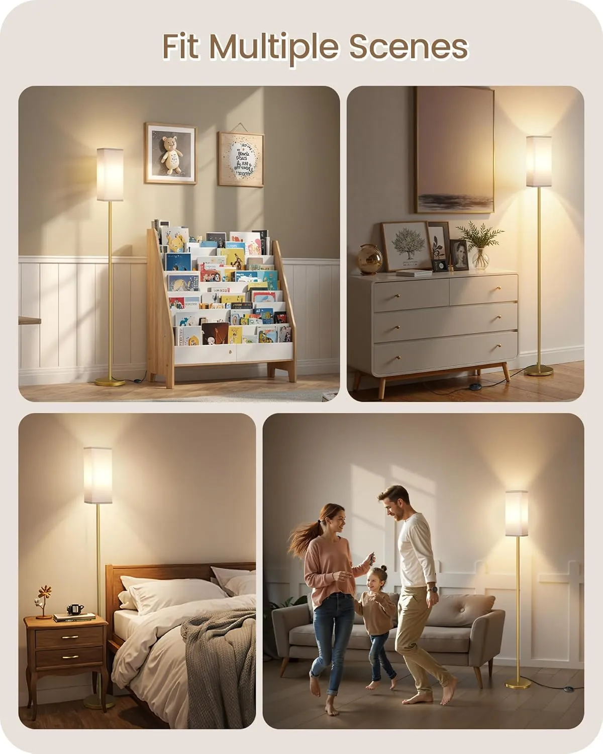 2Pack Floor Lamp, Pole Lamp with Foot Switch, Modern Standing Lampshade, Minimalist Freestanding Lamp (Bulb Not Included), for Living Room, Bedroom Office Gold and White DCW07LDP205