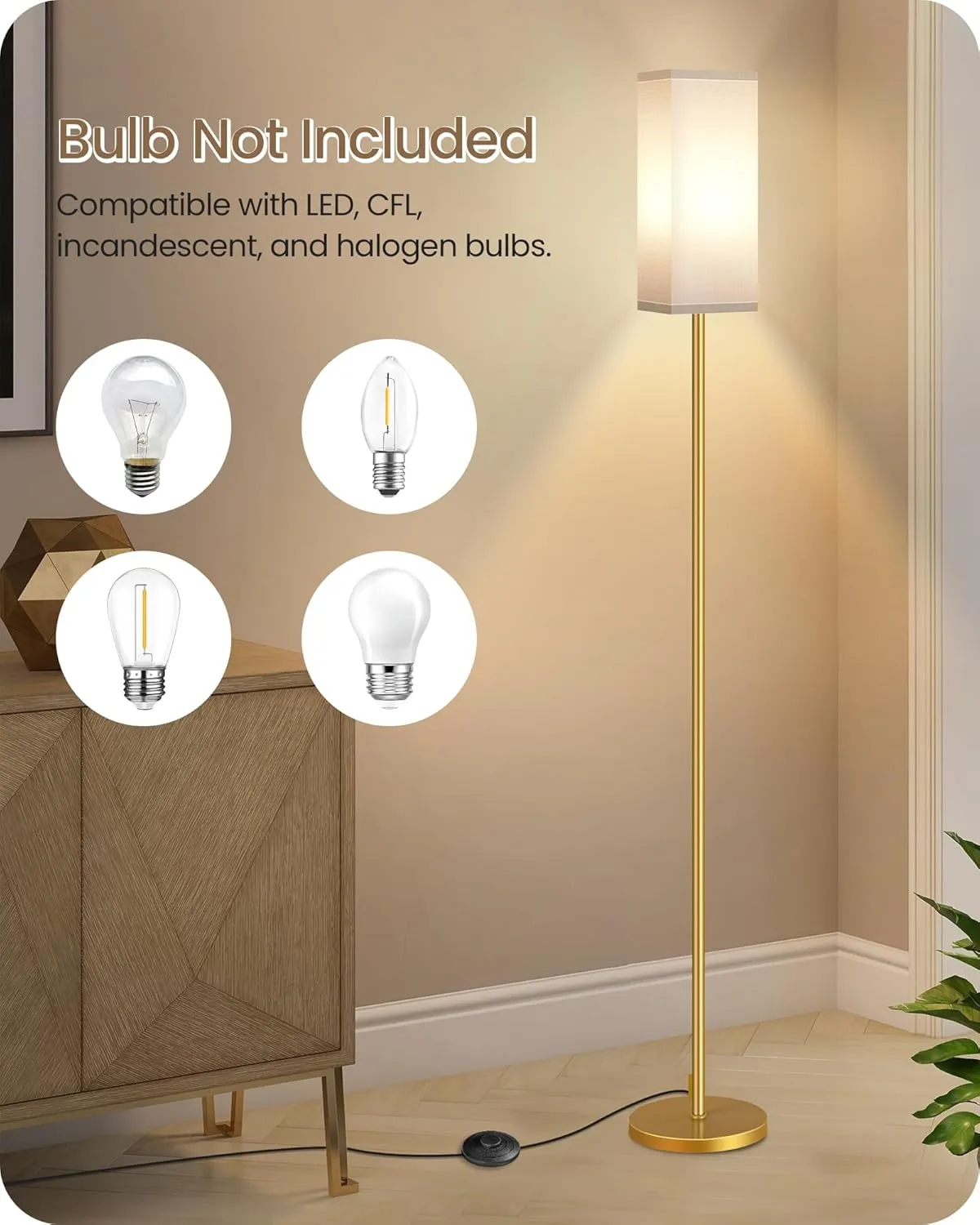 2Pack Floor Lamp, Pole Lamp with Foot Switch, Modern Standing Lampshade, Minimalist Freestanding Lamp (Bulb Not Included), for Living Room, Bedroom Office Gold and White DCW07LDP205