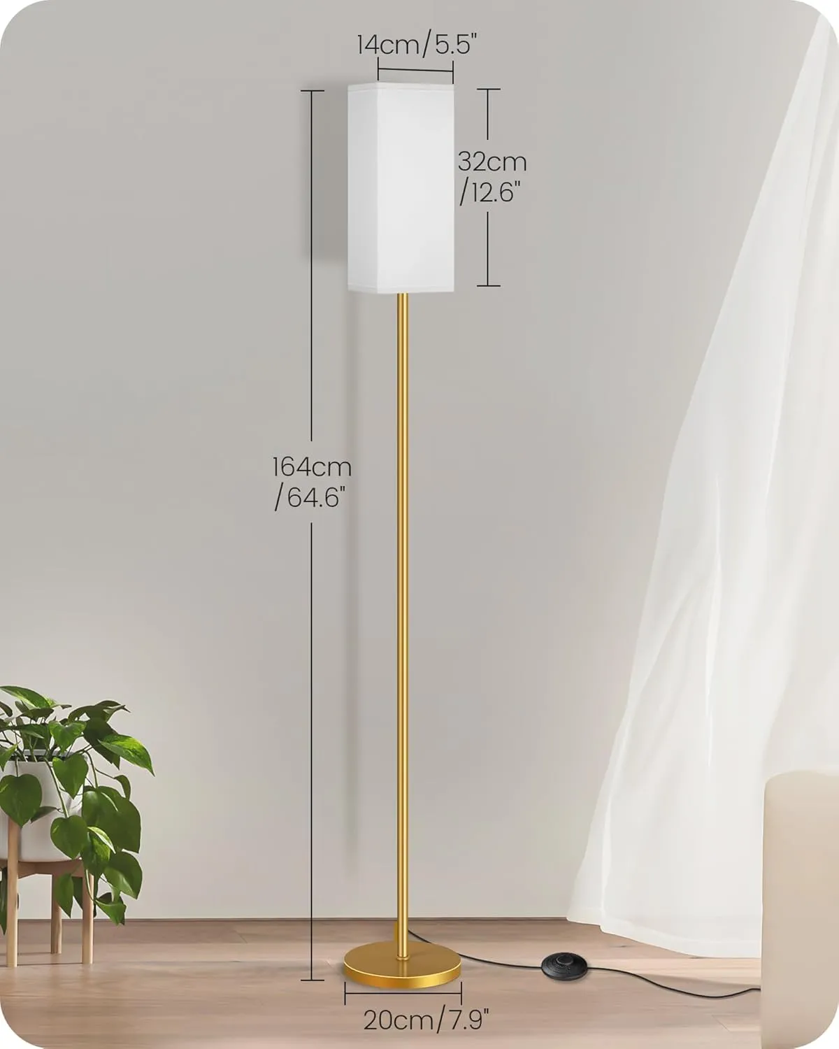 2Pack Floor Lamp, Pole Lamp with Foot Switch, Modern Standing Lampshade, Minimalist Freestanding Lamp (Bulb Not Included), for Living Room, Bedroom Office Gold and White DCW07LDP205